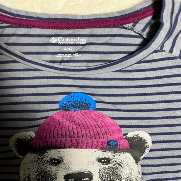 Columbia Graphic T-Shirt Girl's L Cute Bear Long Sleeve Tee Outdoor Animal Gorp - Picture 3 of 9
